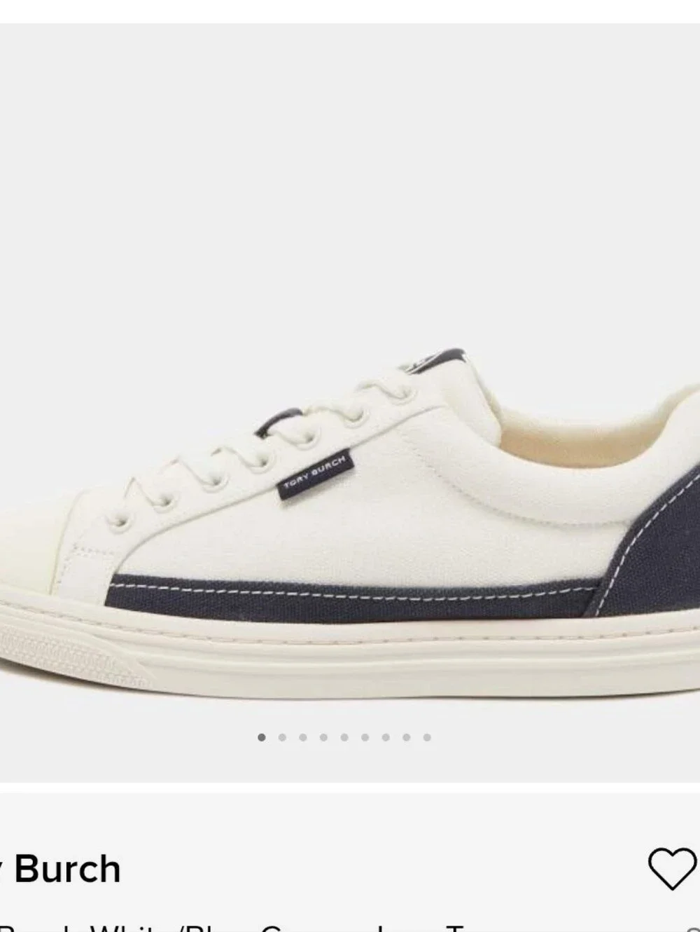 Tory Burch White and Navy Canvas Low-Top Sneakers